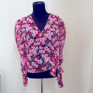 bar III  Floral Sheer Puff Long Sleeve top.